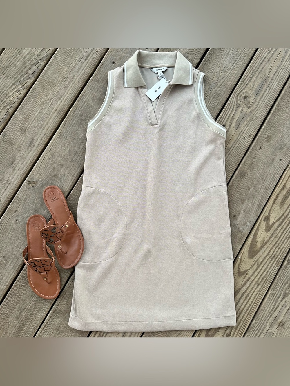 Spanx AirPique Polo Tank Dress Ashwood Tan Athletic S